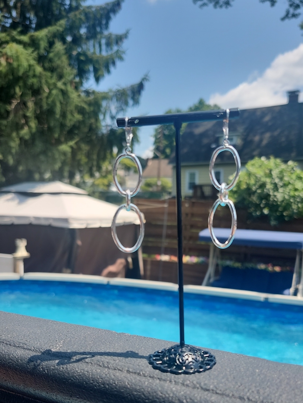 Joan Rivers Silver Double Hoop Drop Earrings